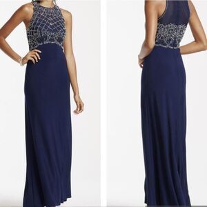 Cachet Embellished Navy Blue Long Dress Gown Size 10
